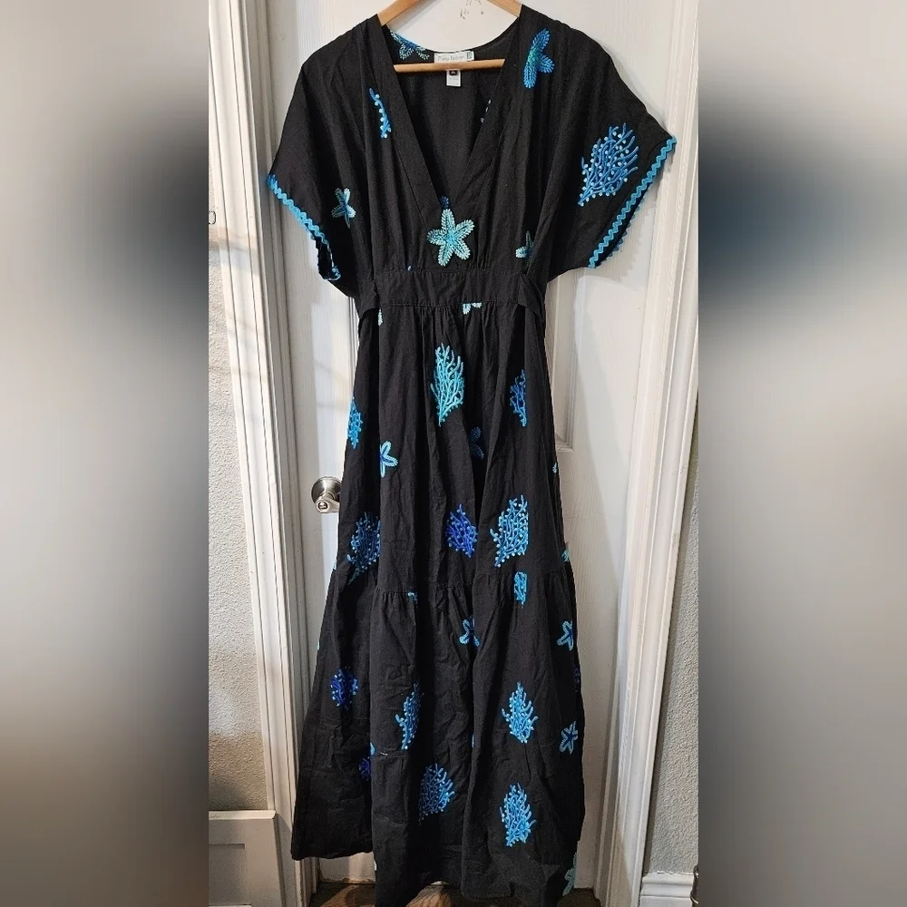 FLAVIA PADOVAN Embroidered Black Maxi Dress